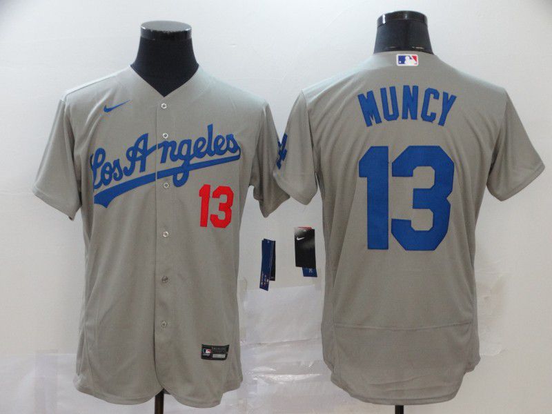 Men Los Angeles Dodgers #13 Muncy Grey Nike Elite MLB Jerseys->new york yankees->MLB Jersey